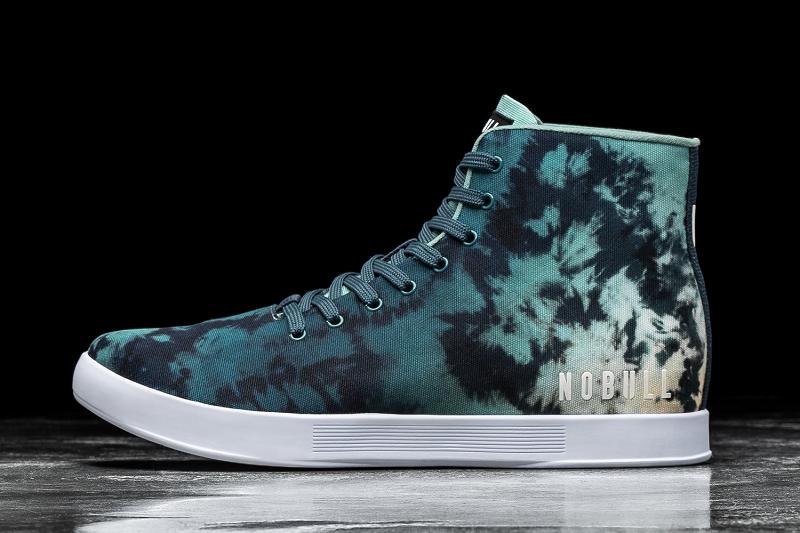 Men\'s Nobull High-Top Teal Tie-Dye Canvas Trainers Turquoise | SG K2369O